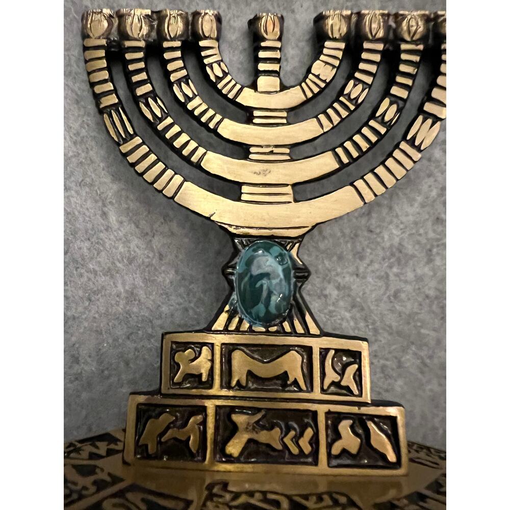 Israeli Judaica Art Metalwork Oppenheim 1950s‎ Collectible Brass Menorah Vintage - Picture 7 of 10